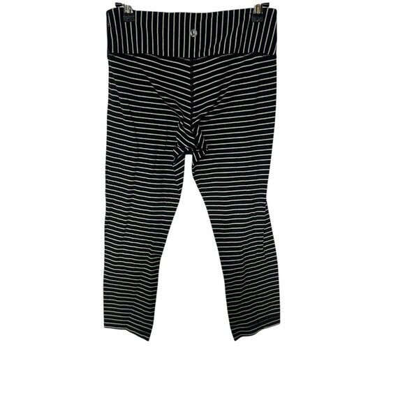 Lululemon Wunder Under Crop Capri Leggings Size 6 Black White Stripe High Rise - Picture 3 of 11